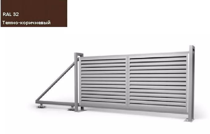 Ворота откатные Жалюзи к кирпичному столбу 1,68х4,0 RR 32 Темно-коричневый  GL купить в краснодаре