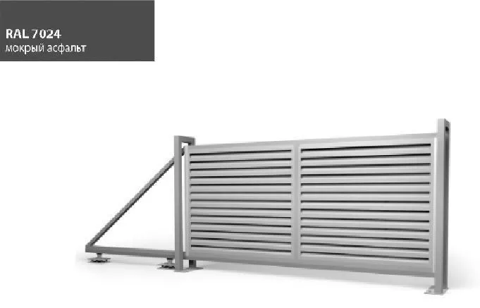 Ворота откатные Жалюзи крепление к кирпичному столбу 2,0х3,5 RAL 7024 Мокрый асфальт GL купить в краснодаре