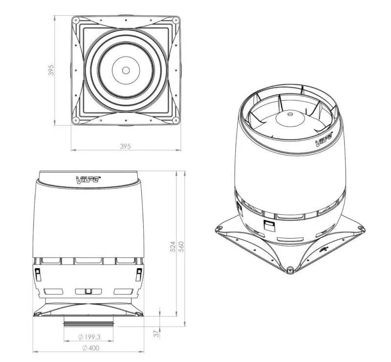 FLOW 200S вентиляционный выход + основание 400x400 кирпичный купить в краснодаре