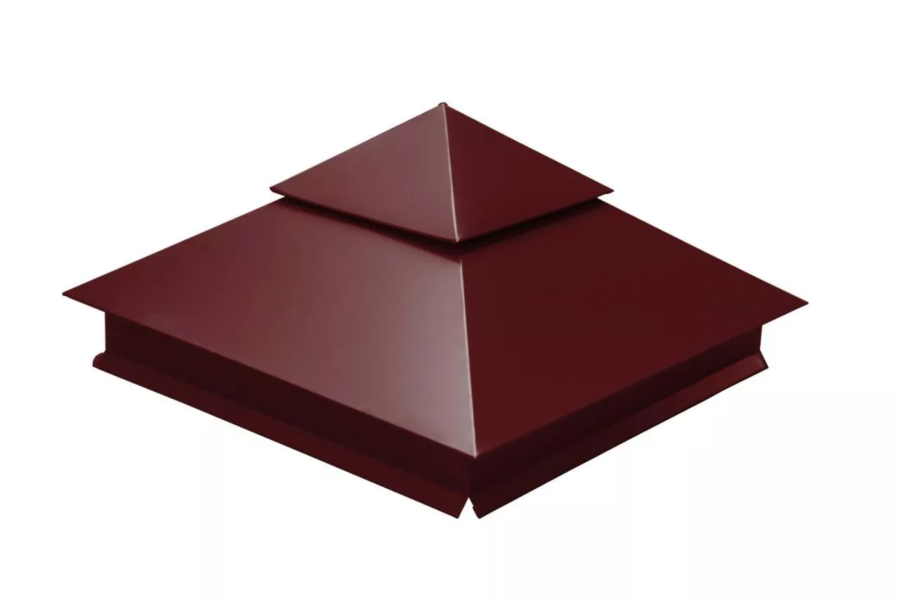 Колпак на столб двойной 390х390мм 0,5 Satin с пленкой RAL 3009 оксидно-красный купить в краснодаре