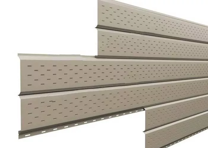 Софит металл перфорированный Металл Профиль Lбрус PE 0,45 мм RAL 1035 бежевый жемчуг купить в краснодаре