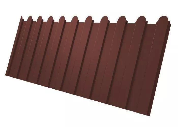 Профнастил C8 A для забора фигурный Grand Line Velur 0,5 мм с пленкой RAL 3009 оксидно-красный купить в краснодаре