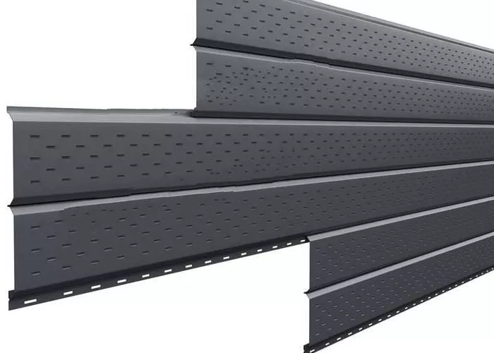 Софит металл перфорированный Металл Профиль Lбрус PE 0,45 мм RAL 7024 мокрый асфальт купить в краснодаре