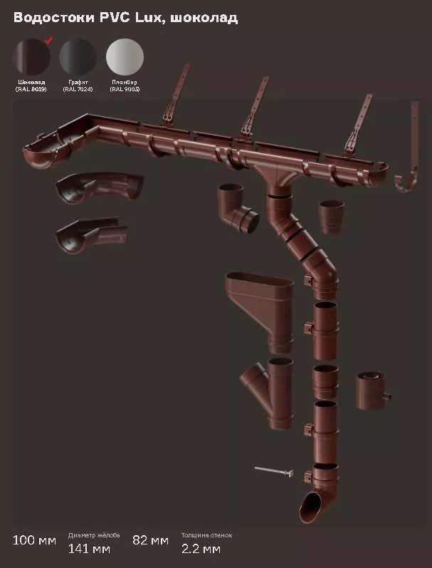 Труба водосточная 1 м Döcke LUX Шоколад купить в краснодаре