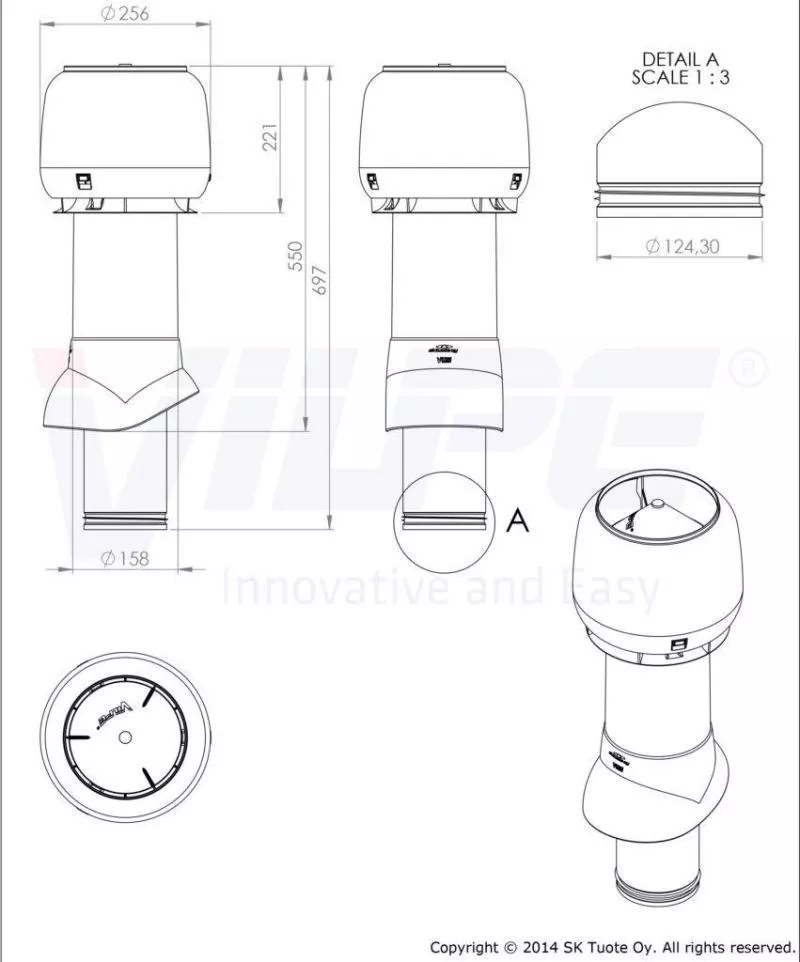 Выход вытяжки 125х160х500 ИЗ синий с колпаком купить в краснодаре