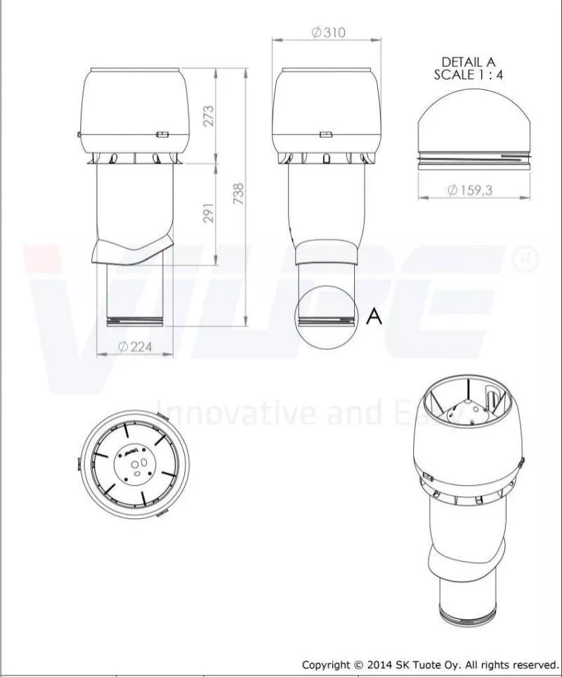 Выход вытяжки 160х225х500 ИЗ кирпичный с колпаком купить в краснодаре