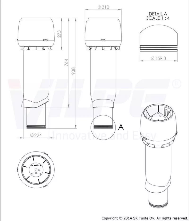 Выход вытяжки 160х225х700 ИЗ красный с колпаком купить в краснодаре